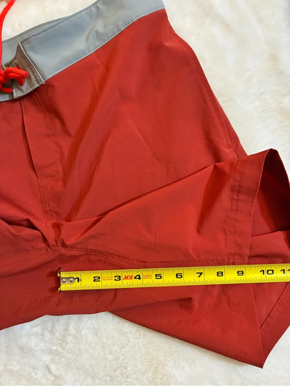 Duluth Trading Mens DuluthFlex Bull Moose 9” Board Shorts Orange Rust Gray Sz 34